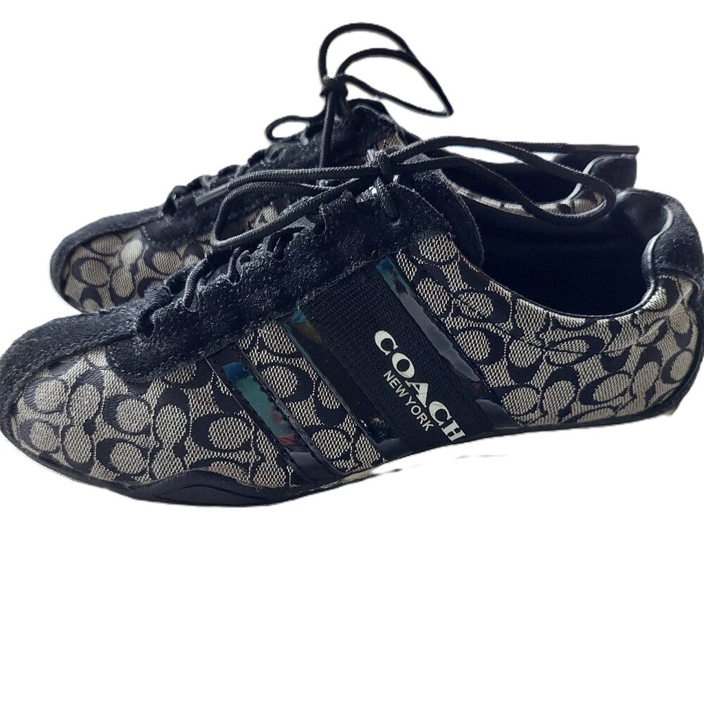 Coach Rosalita Signature Logo Sneakers Black Suede Trim Women's Size 6B